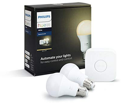 Philips 8718696449554 Hue Kit de de 2 Ampoules LED Connectée + Pont de Connexion E27 Plastique Blanc 9,5 W
