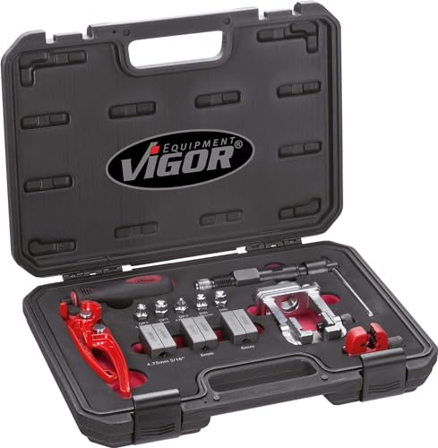 ViGOR V1728 Jeu d'outils à border I Bordure DIN et SAE, pour conduites à paroi mince en acier, aluminium et cuivre I Utilisation sur les conduites de frein ou hydrauliques directement sur le véhicule