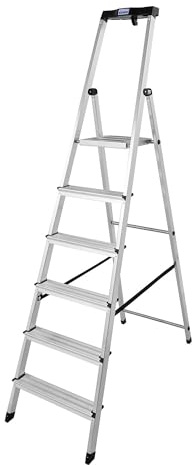 KRAUSE Stehleiter Safety, 6 Stufen, 126344 | Mit Sicherheitsplattform und Anti-Rutsch-Streifen, 6 Stufen