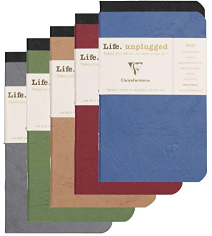 Clairefontaine 73106C Collection Nomaddict (ex Age Bag) Lot de 2 Carnets Agrafés Duo - 7,5x12 cm - 48 Pages Lignées - Papier Blanc 90 g - Couverture Carte Lustrée Grain Cuir Couleurs Aléatoires