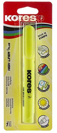 Kores - Yellow Fluorescent Highlighter Pen - High Liner Plus, Fluorescent, Water Based-Ink Highlighter Pen with Ergonomic Shape - Stationery School Supplies, Office Supplies - Single Pack