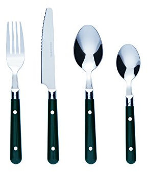 Bon Brasserie Set de 16 couverts de table - Ménagère en acier inoxydable - Vert