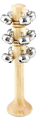 Bino Schellenstab mit 12 Schellen, Musikinstrument für Kinder ab 3 Jahren, Kinderspielzeug (Holzspielzeug zur Förderung musikalischer Fähigkeiten, spannende Klänge), Natur, 86561