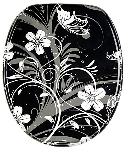 Sanilo WC Sitz, hochwertiger Toilettendeckel, einfache Montage, stabile Scharniere, White Flower