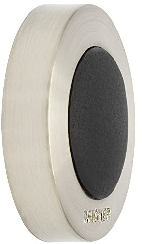 WAGNER Design-Wand-Türstopper SCREW OR GLUE/Schrauben oder Kleben - Durchmesser Ø 40 x 10 mm, Metall gebürstet, Edelstahloptik, thermoplastischer Kautschuk schwarz- 15514011