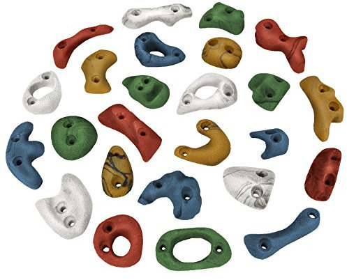 ALPIDEX 25 Klettergriffe | Klettersteine | Verschiedene Grifftarten | Ideales Starterset | Leisten | Sloper | Fingerlöcher | Klettergriffset - Farbe:bunt