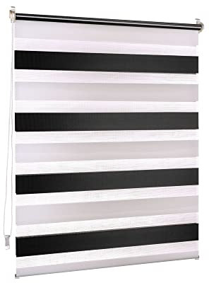 Victoria M. Doppelrollo Klemmfix ohne Bohren, 95 x 150 cm (BxH) Schwarz - Weiß, Rollo Fensterrollo lichtdurchlässig & verdunkelnd，Duo-Rollo Klemmmontage Zebrarollo für Fenster & Türen