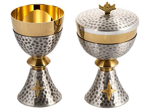 Holyart Calice ciboire martelés Croix Base Bicolore, Ciboire