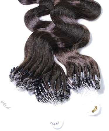 hair2heart Microring Extensions Echthaar gewellt 5/0 Mittelbraun - 25 Strähnen 0.5g 60cm, Echthaar Extensions für dauerhafte Haarverlängerung