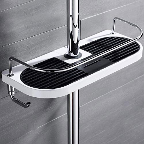 S R SUNRISE Duschstangen Ablage für Shampoo, Conditioner, Seife, Ohne Zu Bohren,Weiß und schwarz, (ABS-Körper und Edelstahl-Leitplanke)