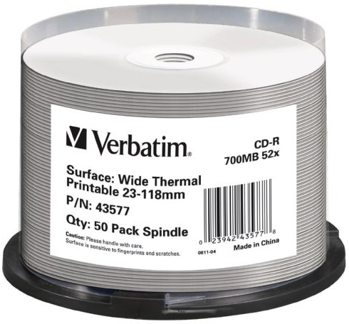Verbatim CD-R Rohlinge, 52x, 700MB, Super AZO, Thermal-bedruckbare Oberfläche