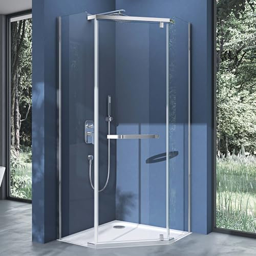 doporro Fünfeckdusche Duschkabine 90x90x195 Duschabtrennung ESG-Sicherheitsglas Klarglas inkl. Easy-Clean-Beschichtung Rav08K