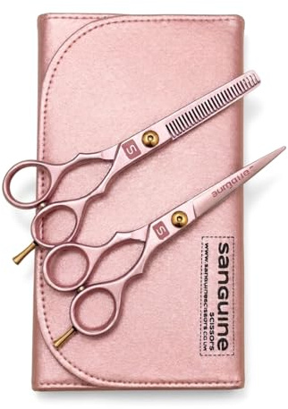 Sanguine Frisör- och gallringssax, rosa, med matchande rejäl skyddsöverdrag