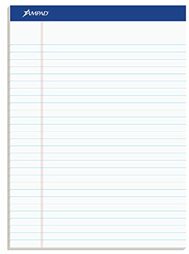 Ampad Notepads, 8.5 x 11 Sheet Size, Legal/Wide Rule, White, 50 Sheets Per Pad, 12 Pads/Pack (TOP20-320)