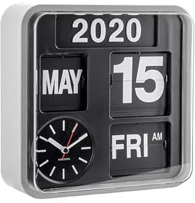 Karlsson KA5364SI - Mini-Wanduhr mit Kalender - Fallblattanzeige - Silberfarben