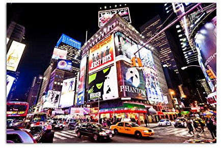 120x80cm - Fotodruck auf Leinwand und Rahmen New York City Nacht Times Square - Leinwandbild auf Keilrahmen modern stilvoll - Bilder und Dekoration