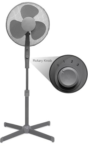 16 Standing Pedestal Fan in Matt Grey – Quiet Operation | Adjustable Height to 140cm | Oscillating & Tilting Head | Energy Efficient [A+++ Rated] | Rotary Speed Control for Home, Office & Bedroom
