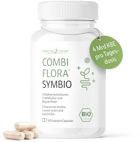 Combi Flora SymBIO - Probiotikum mit 13 Bakterienstämmen + Akazienfaser - 60 vegane Kapseln - Verzögerte Freisetzung - Hochdosiert