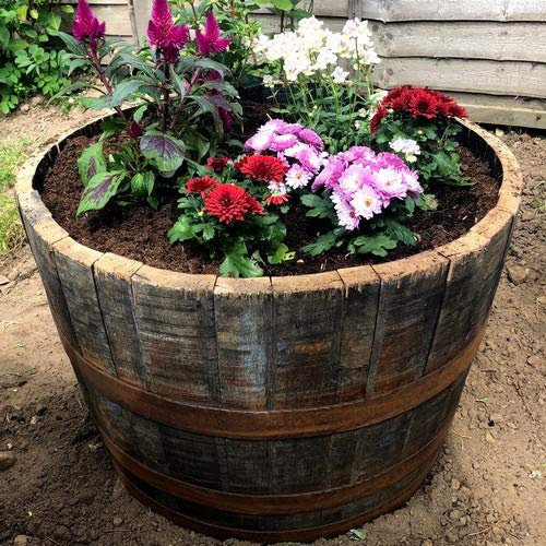 Scottish Oak Whisky Half Barrel Planter Wooden Whiskey/Container Garden Pot Tub