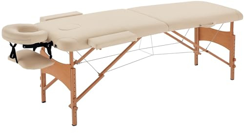 HOMCOM Lit/Table de Massage cosmetique Pliable en Bois 2 Zones crème