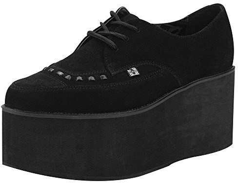 T.U.K. Shoes Women's Black Suede Stacked Pointed Creepers