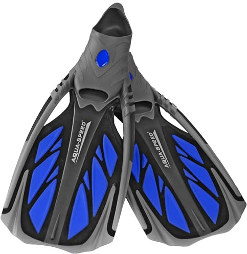 Aqua Speed Inox Pinne da Snorkeling | Pinne Nuoto | Light Diving Pinne per Le Vacanze | Pinne Pool | Piede Pieno Pinne | Grigio/Blu | Taglia: 36/37