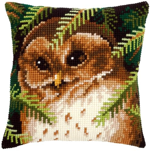 VERVACO Kit Cuscino Punto Croce Gufo Set Ricamo Principianti Cuscini Gobelin Decorativi ca. 40 x 40 cm Accessori per Lavoretti Creativi DIY Casa Decor Hobby Adulti Cross Stitch