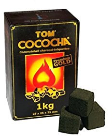 Tom Cococha Wasserpfeifenkohle aus Kokosnussschalen, Würfel 25 x 25 mm, 1 kg, Kohlenstoff, Gold, 20 x 10 x 10 cm