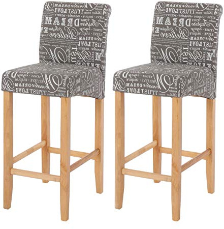 Mendler 2er-Set Barhocker HWC-C33 - Schriftzug, grau, helle Beine, Textil | Barstuhl, Tresenhocker, Holz