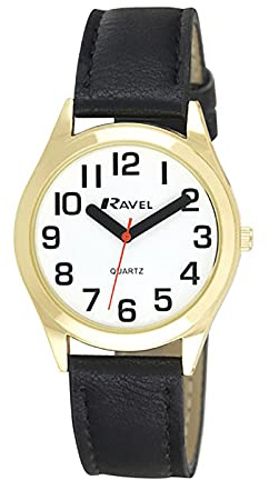 Ravel Unisex superfette Visierhilfebanduhr mit großen Zahlen