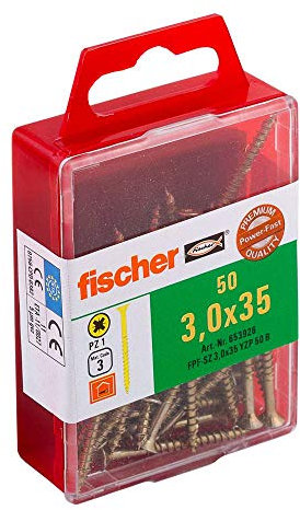 fischer Power-Fast FPF-ST 6, 0 x 60 A2P - Spanplattenschrauben mit Teilgewinde und Senkkopf, zur Befestigung von Tragenden Bauteilen in Holz, Nicht Rostender Stahl - 200 Stück - Art.-Nr. 657112