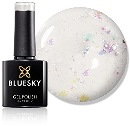 Bluesky Gel Nail Polish, Zillionaire 80527, Chunky Glitter, Clear, Transparent, White Long Lasting, Chip Resistant, 10 ml (Requires Drying Under UV LED Lamp)