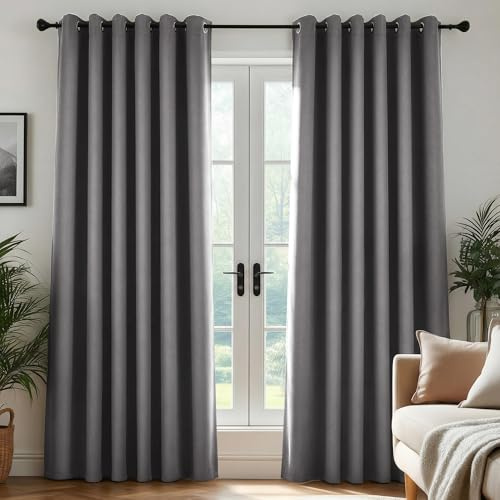 Deconovo Wohnzimmer Gardinen Vorhänge mit Ösen Verdunkelung Hellgrau | 2er Set, H229 x B229 cm, Verdunklungsgardine, Thermovorhang, Sichtschutz, UV-Schutz, mit Ösen, für Schlafzimmer,für Büro