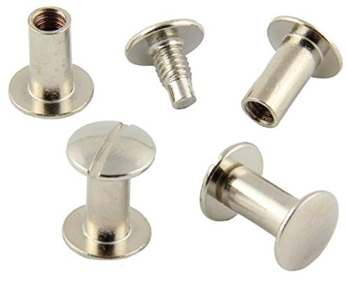 KLEBESHOP24 Buchschrauben vernickelt 10 mm, 50 Stück | Für Speisekarten, Musterbücher, Mappen, Alben und Bastelarbeiten