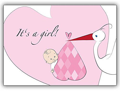 10er Set: Tolle Geburtsanzeige, Babykarte zur Geburt (Mädchen) mit Storch: It's a girl! • liebevolle Willkommens Grusskarte, Geburts Anzeigen Klappkarte um ihre Baby Geburt zu feiern, Babykarte