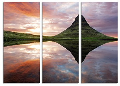 Paul Sinus Art 130x90cm – Keilrahmenbild wunderschöne Landschaft Island Berg See 3teiliges Wandbild auf Leinwand und Keilrahmen - Fotobild Kunstdruck Artprint