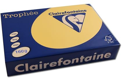 Clairefontaine 1103C - Ries mit 250 Blatt Druckerpapier / Kopierpapier Trophée, DIN A4 (21x29,7 cm), 160g, Goldgelb Pastellfarbe, 1 Ries