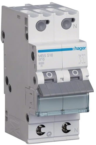 Hager MBS516 Leitungsschutzschalter 16A 1P+N 1-polig+N 6kA B-Charakteristik 2M LS-Schalter Quick Connect (MBS 516)