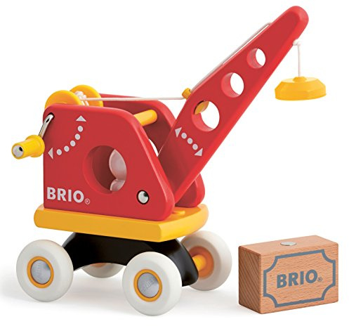 BRIO 30428 - Roter Kran mit Ladung, Motorikspielzeug