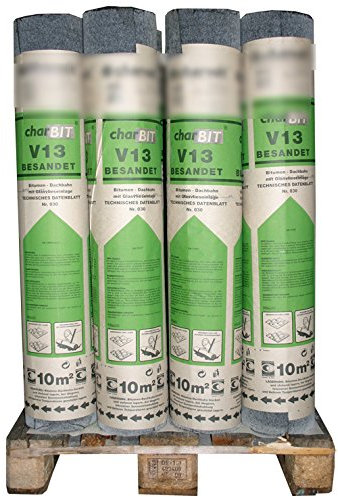 1 Palette Bitumen-Dachpappe V13 besandet schwarz 24 Rollen mit je 10 m² = 240 m² mit Glasvlieseinlage und Glasgewebeeinlagen