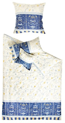 Bassetti OPLONTIS Bettwäsche + 1 Kissenhülle aus 100% Baumwollsatin in der Farbe Blau v.9, Maße: 155x220 + 1 K 80x80 cm - 9237221