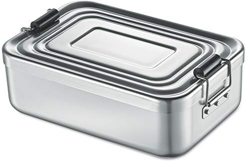 Köksprofi Lunchlåda av aluminium | för vuxna och barn | matlåda med fack, justerbar | med silikontätning | 23 x 15 x 7 cm | silver