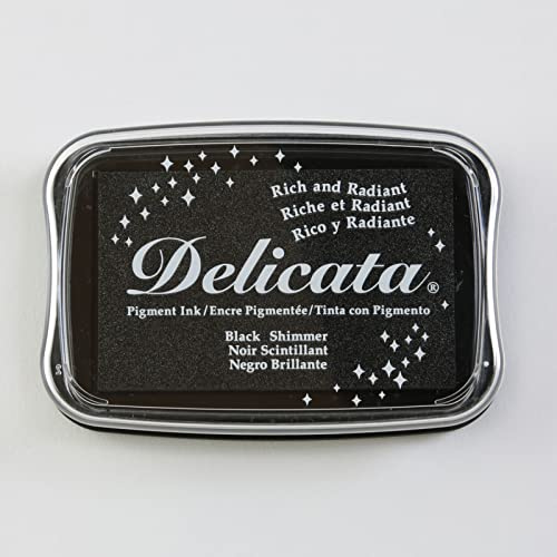 Tsukineko Delicata Stempelkissen - Schwarz, Black Shimmer - Groß - Wasserbasis, Wasserfest - Embossing