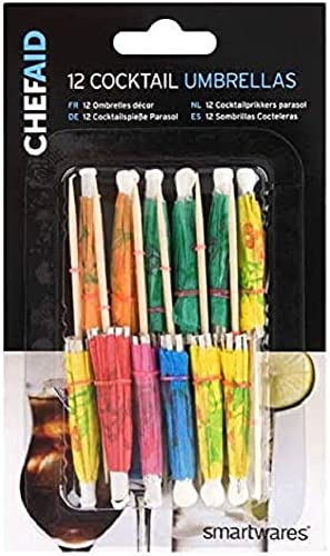 Chef Aid Cocktail Schirmchen 12er Set Bunte Cocktailspieße mit Parasol für Cocktails Mocktails Eis Desserts Hawaii Party Poolparty Sommerfest und Gartenparty Deko