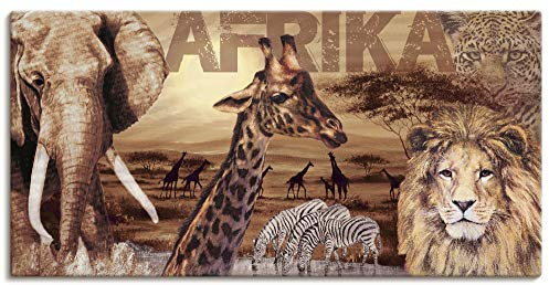 ARTLAND Wanddeko Leinwand Bilder Wandbild 60x30 cm Afrika Tiere Safari Savanne Elefant Löwe Natur Landschaft Braun T3KB