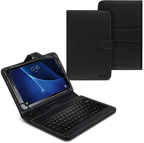 Tablet Tasche kompatibel mit Samsung Galaxy Tab A 10.1 2016 T5800 T585 USB Tastatur Keyboard Hülle Cover Schwarz