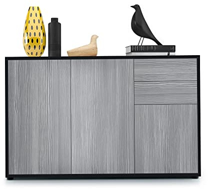Vladon Sideboard Ben V3, Kommode mit 3 Türen und 2 Schubladen, Schwarz matt/Avola-Anthrazit (117 x 74 x 36 cm)
