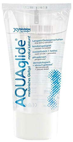 JOYDIVISION AQUAglide 50 ml gel lubrificante è un lubrificante naturale, privo di odore e trasparente, a base acquosa e cristallino, adatto per l'uso con preservativi in lattice