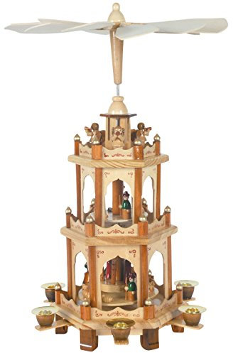 Weihnachts-Pyramide, 3 Motive in 3 Etagen, H: 43 cm, Natur, handbemalt im Kunsthandwerks-Stil