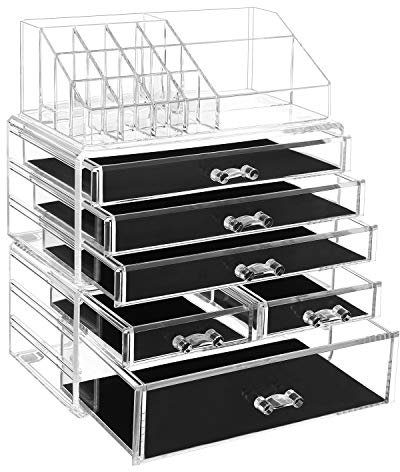SONGMICS Make-up Organizer, Kosmetik-Organizer mit 6 Schubladen und 15 Fächern in unterschiedlichen Größen, transparent JKA009TP